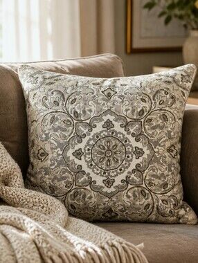 Lacourte 18" x 18" Beaded Decorative Pillow Intricate Ornate Zip Cover